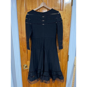 Tadashi Shoji Black Midi Dress with Sheer Paneling